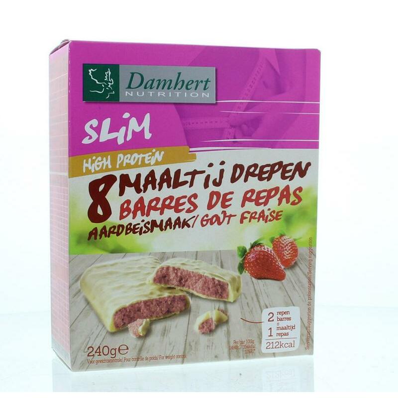 Damhert Afslank proteinereep witte chocolade & aardbei 240g