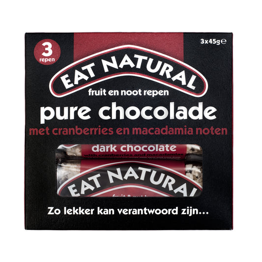 Eat Natural Pure chocolade cranberry macadamia 45 gram 3x45g