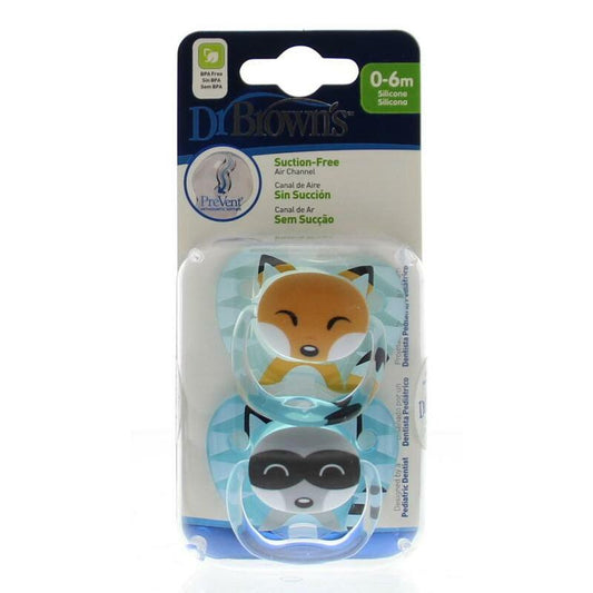 Dr Brown's Fopspeen prevent animal faces F1 blauw 2st