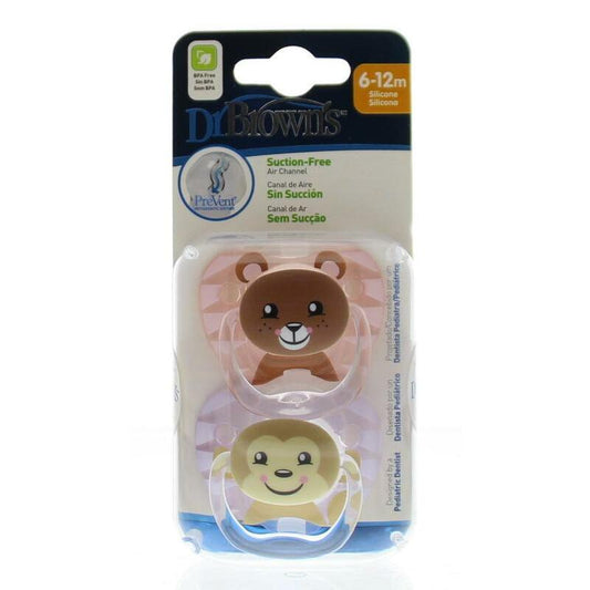 Dr Brown's Fopspeen prevent animal faces F2 roze 2st
