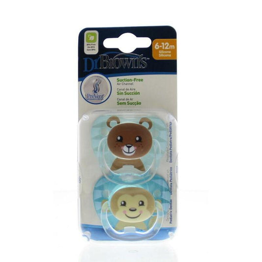 Dr Brown's Fopspeen prevent animal faces F2 blauw 2st