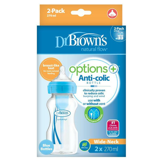 Dr Brown's Options+ brede halsfles 270 ml blauw 2st