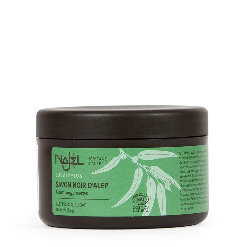 Najel Aleppo zeep scrub zwart eucalyptus 180g