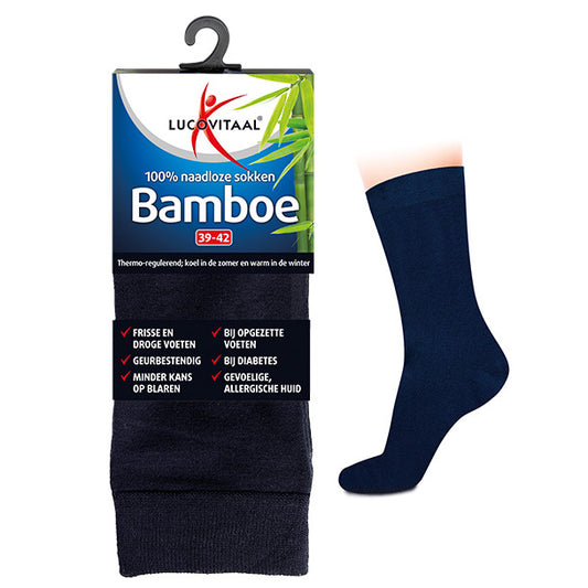 Lucovitaal Bamboe sok lang blauw 47-50 1paar