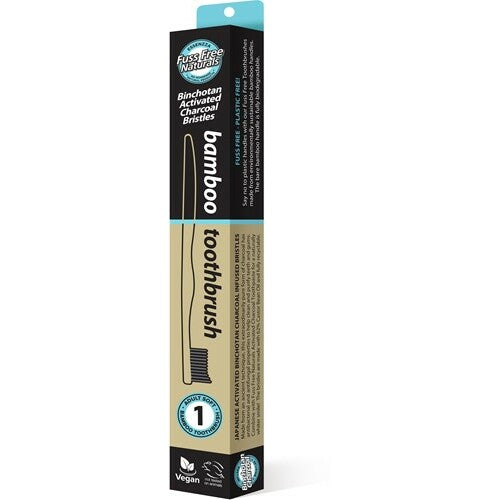 Fuss Free Nat Tandenborstel bamboe active charcoal soft 1st