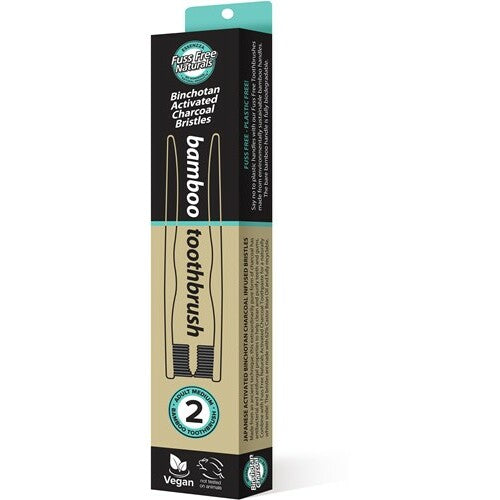 Fuss Free Nat Tandenborstel bamboe active charcoal medium 2st