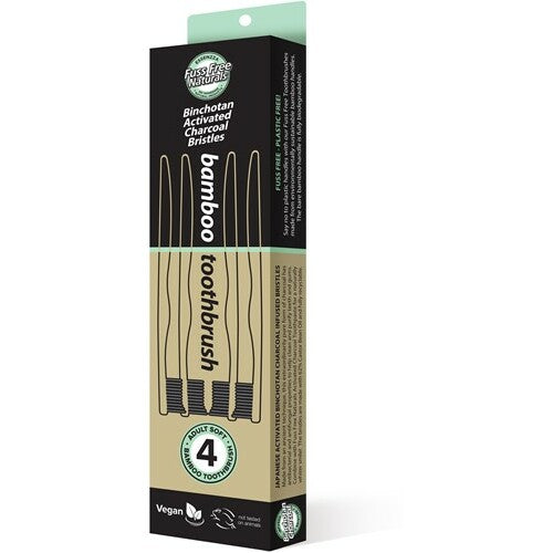 Fuss Free Nat Tandenborstel bamboe active charcoal soft 4st