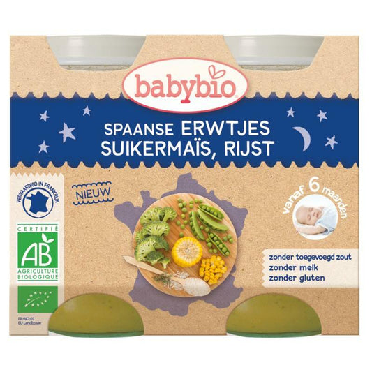 Babybio Groenten erwten mais rijst 200 gram bio 2x200g