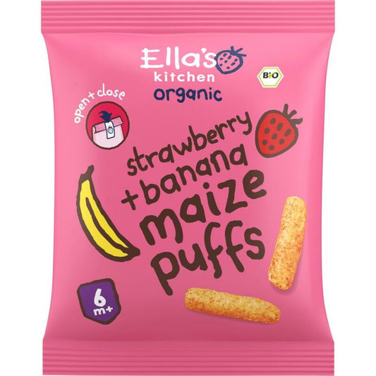Ella's Kitchen Maize puffs aardbei/banaan 6+ maanden bio 20g