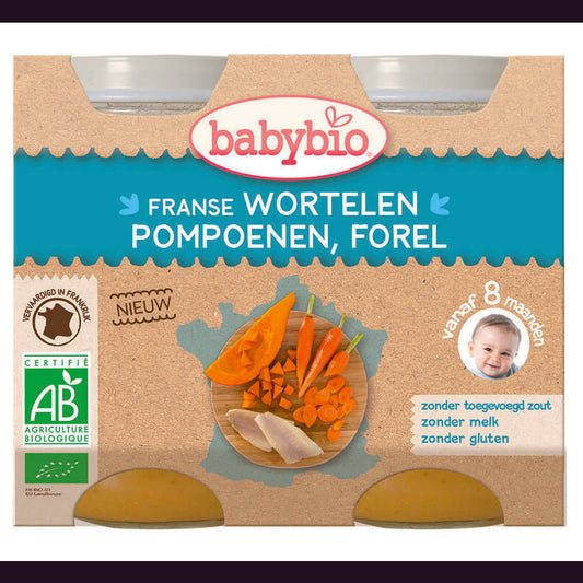 Babybio Wortel. pompoen en forel 8 maanden 200 gram bio 2x200g