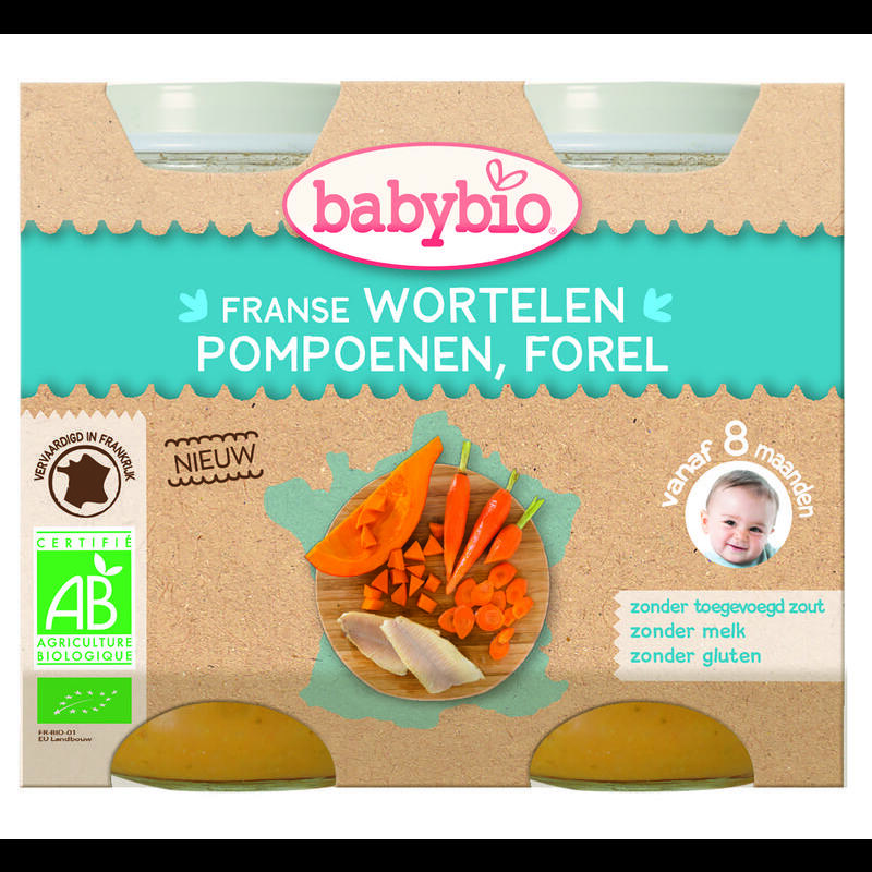 Babybio Wortel, pompoen en forel 8 maanden 200 gram bio 2x200g