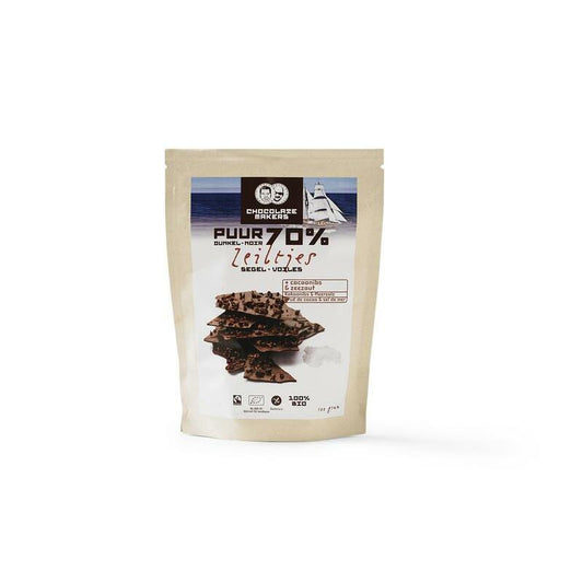 Chocolatemakers Bio chocozeiltjes puur 70% met zeezout en nibs 100g