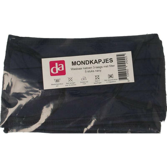 DA Mondkap wasbare katoen blauw 3-laags 5st