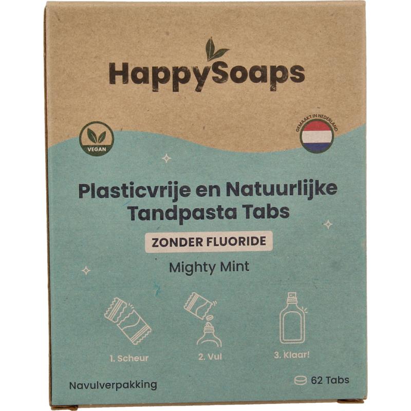 Happysoaps Tandpasta tabs zonder fluoride navulverpakking 62tb