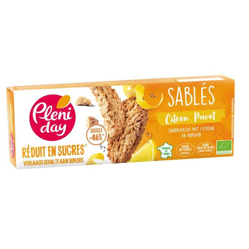 Pleniday Zandkoekjes citroen papaver minder suiker bio 150g