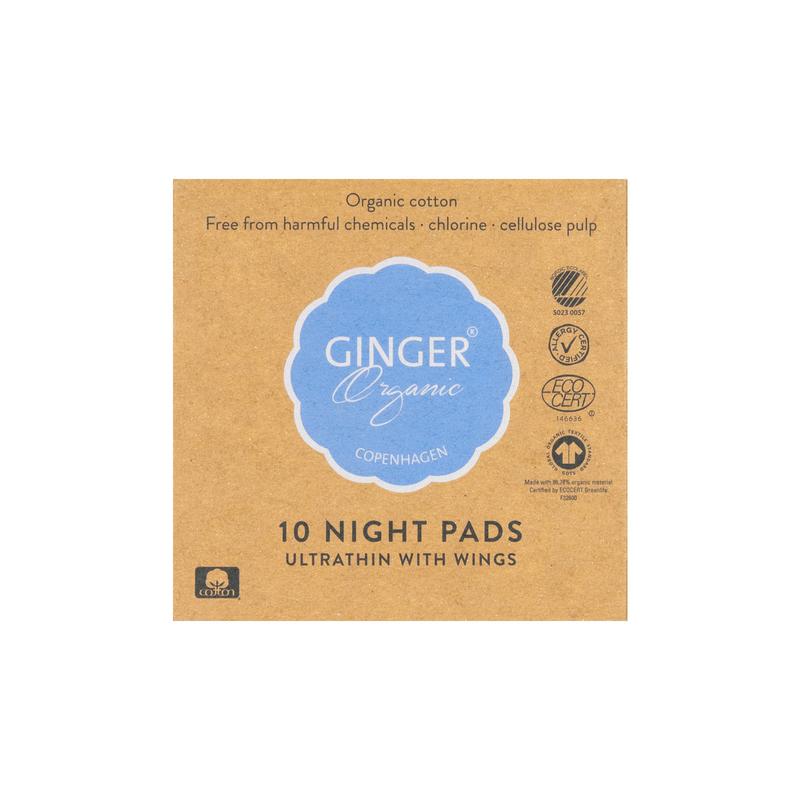 Ginger Organic Maandverband nacht met vleugels 10st