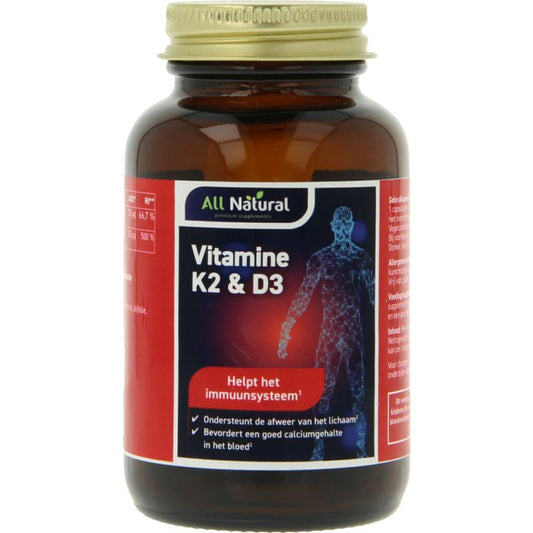 All Natural Vitamine K2 50mcg D3 25mcg 60ca