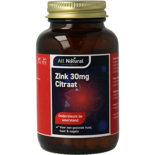 All Natural Zink citraat 30mg 60tb