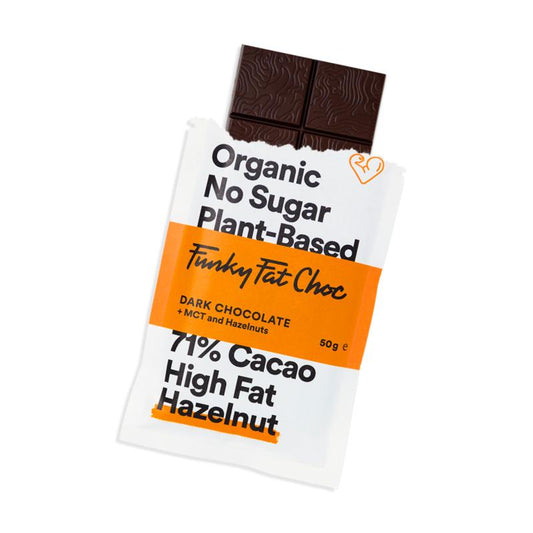 Funky Fat Choc Chocolade suikervrij MCT hazelnut bio 50g