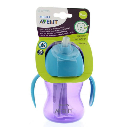 Avent Rietjesbeker meisje paarse beker met blauwe rand 200ml