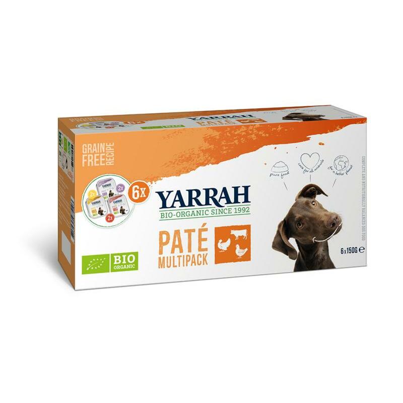 Yarrah Hondenvoer multipack pate kip rund kalkoen bio 6x150g