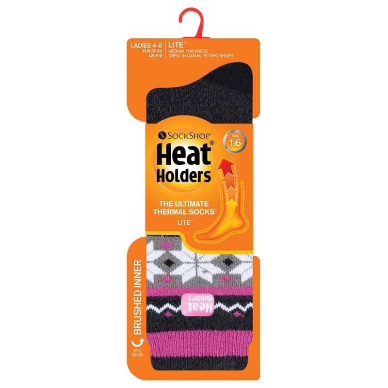 Heat Holders Ladies socks lite fairisle maat 4-8 rivington blac 1paar