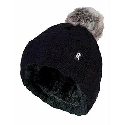 Heat Holders Ladies turnover cable hat with pom pom black 1st
