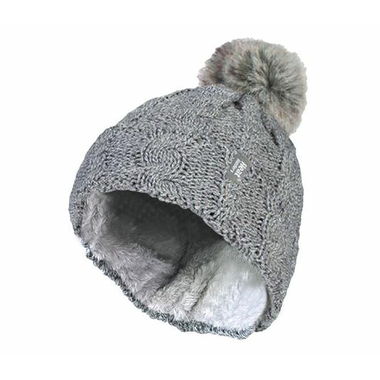 Heat Holders Ladies turnover cable hat with pom pom light grey 1st