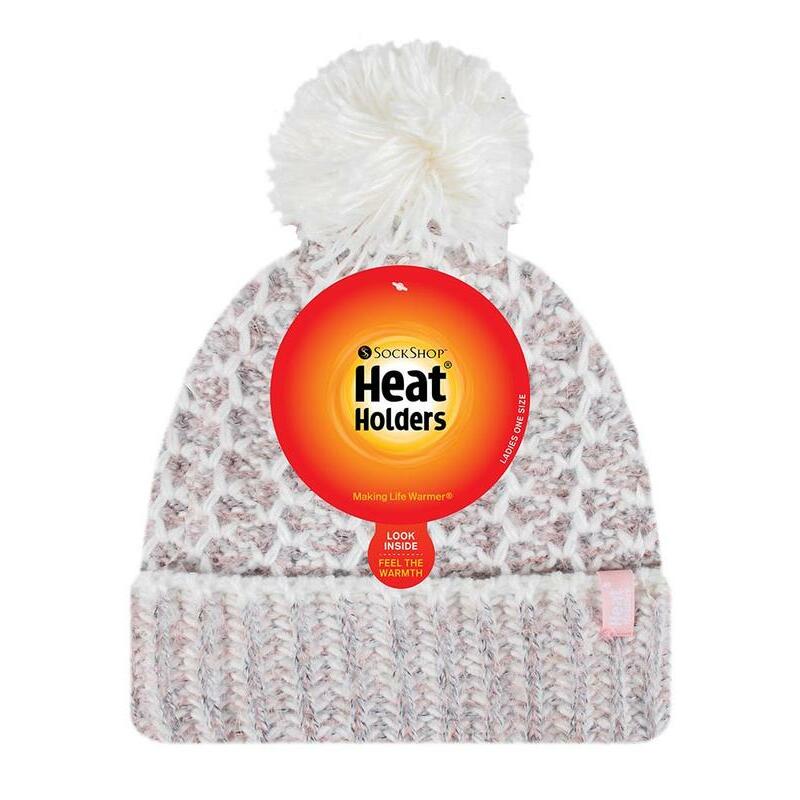 Heat Holders Ladies feathered knit pom pom hat lund coral/cream 1st