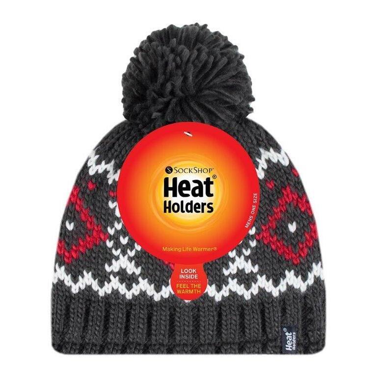 Heat Holders Mens pom pom hat Helsinki charcloal/red 1st
