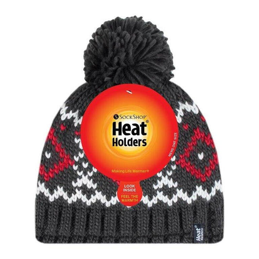 Heat Holders Mens pom pom hat Helsinki charcloal/red 1st