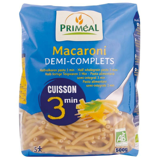 Primeal Macaroni halfvolkoren snelkook 3 minuten bio 500g