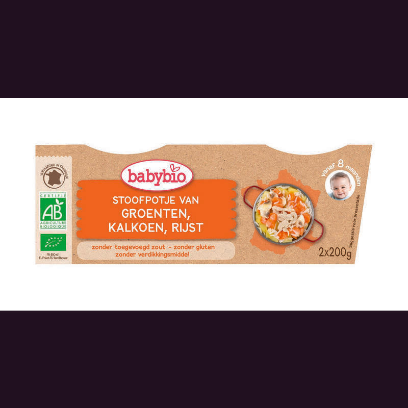Babybio Groenten kalkoen rijst 8 maanden 200 g bio 2x200g