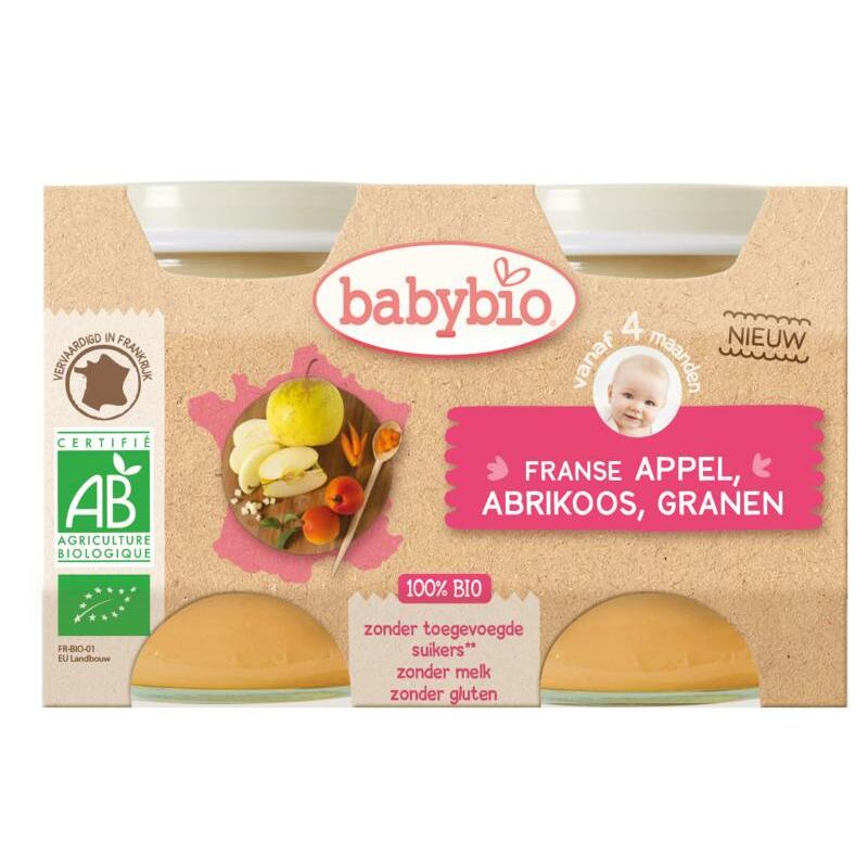 Babybio Dessert appel abrikoos granen 130 gram bio 2x130g