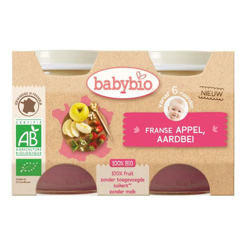 Babybio Dessert appel aardbei 130 gram bio 2x130g