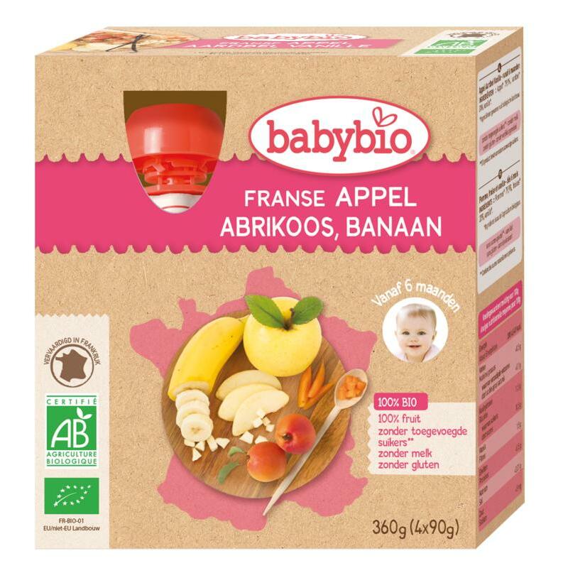 Babybio Appel abrikoos banaan 90 gram bio 4x90g