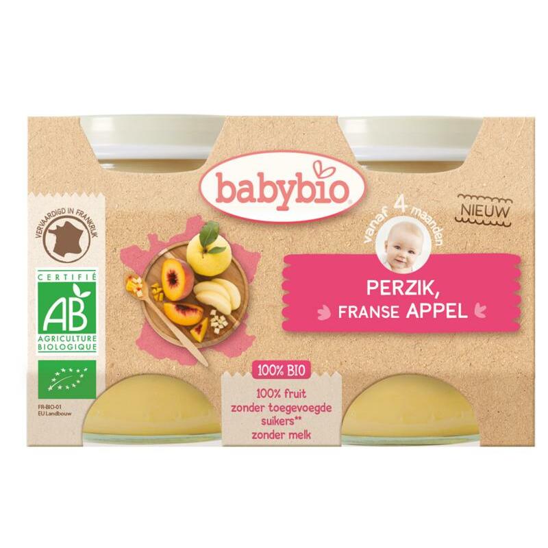 Babybio Dessert appel perzik 130 gram bio 2x130g