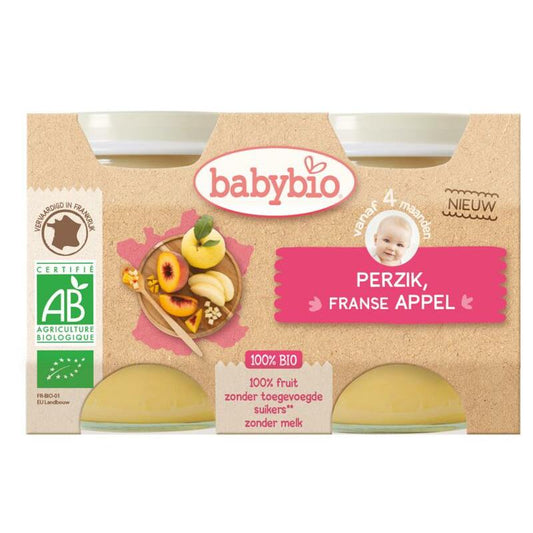 Babybio Dessert appel perzik 130 gram bio 2x130g