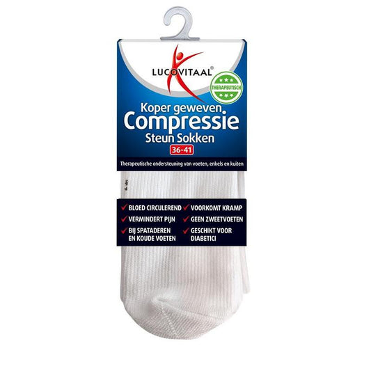 Lucovitaal Koper compressie steunsok maat 36-41 wit 1paar