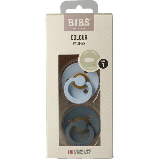 Bibs Fopspeen symmetrisch maat 1 baby blue/petrol 2st